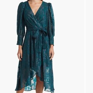 Eliza J Metallic Floral Jacquard Long Sleeve Dress - NWT!